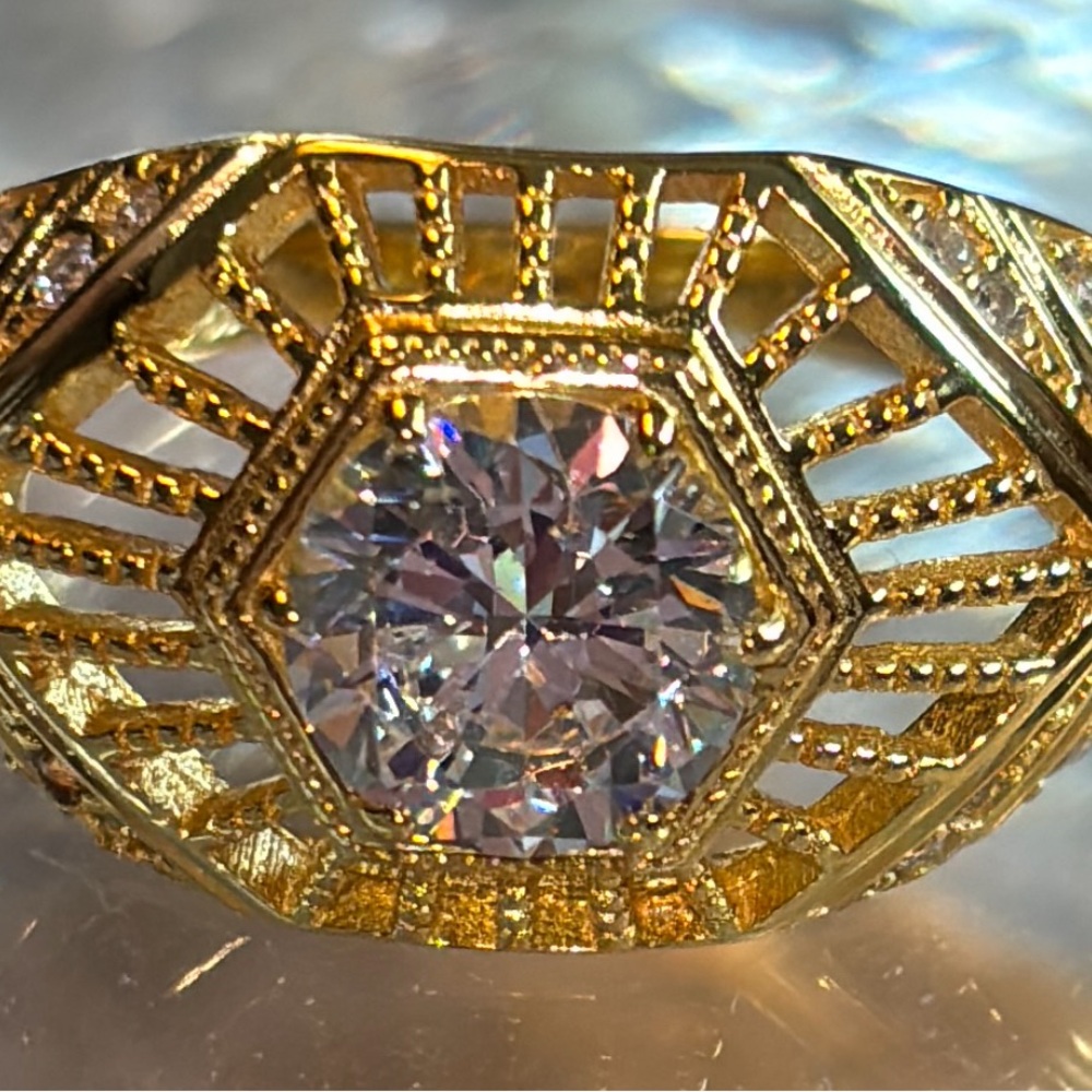 Zato’s .925 Sterling Silver 14K Gold Plated Women's Ring Signed Stamped Sz 7.5